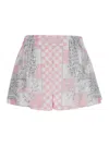 VERSACE PINK BERMUDA SHORTS WITH BAROQUE CHESSBOARD  PRINT IN SILK WOMAN