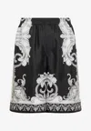 Versace Silver Baroque Print Silk Twill Shorts In Monochrome