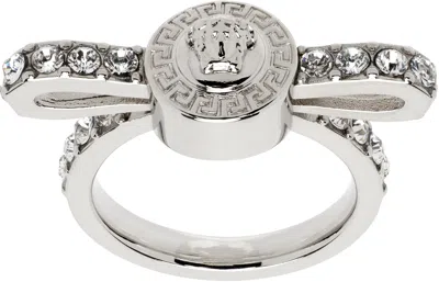 Versace Silver Crystal Gianni Ribbon Ring In 4jee0-palladium-crys