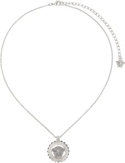 Versace Silver Crystal Medusa '95 Necklace In 4j750-palladium-blac