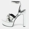 Versace Silver Foil Leather Ankle Strap Platform Sandals In Multi