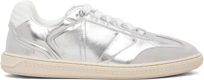 Versace Silver Greca Court Metallic Sneakers In Neutral