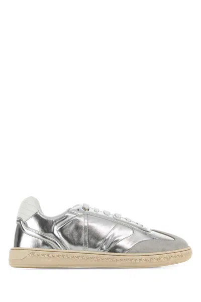 Versace Silver Leather Free Sneakers In Metallic