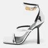 Versace Silver Leather Safety Pin Ankle Strap Sandals In Silver
