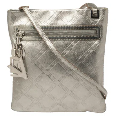Versace Silver Leather Slim Crossbody Bag In Multi