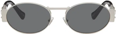 Versace Silver Medusa Deco Oval Sunglasses In Black