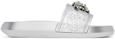Versace Silver Palazzo Slippers In 1e01p-silver-palladi