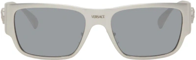 Versace Silver Rectangular Sunglasses In Metallic