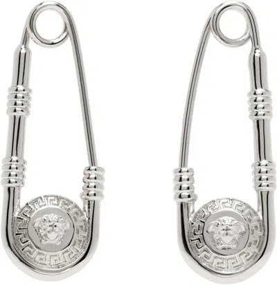 Versace Silver Safety Pin Earrings In 3j030-palladium