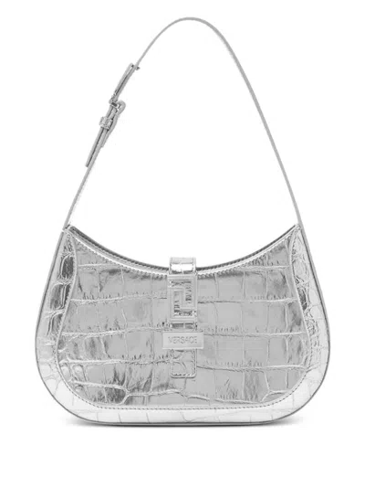 Versace Silver Shoulder And Crossbody Bag For Women, 100% Calf Leather In Animal Print