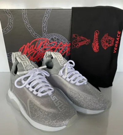 Pre-owned Versace Silver Sparkle Chain Reaction Sneakers 8.5 Us (38.5) Made In Italy