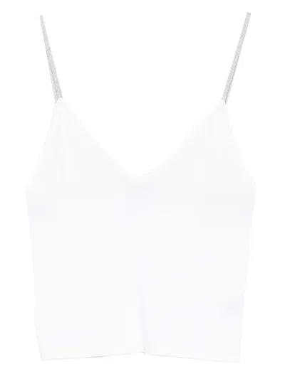 Pre-owned Versace Silver-straps Top In White