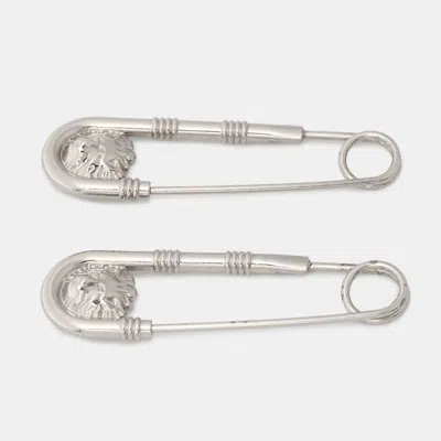 Pre-owned Versace Silver Tone Safety Pin Brooch Set Of Two