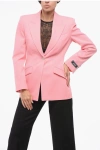 Versace Embroidered Wool Jacquard Blazer With Back Slit In Purple