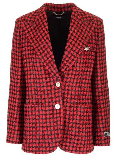 Versace Single-breasted Blazer With Windowpane Pattern In Red