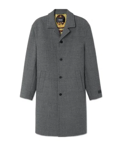 Versace Single-breasted Coat In Black