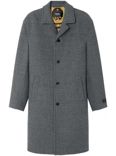 Versace Single-breasted Coat In Grey