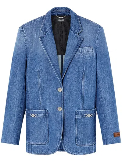 Versace Single-breasted Long-sleeved Blazer In Blue