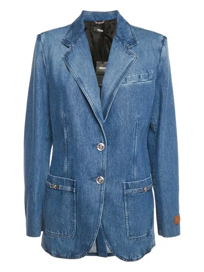 Pre-owned Versace Single-breasted Denim Blazer In Blue