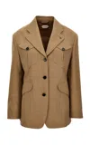 Versace Single-breasted Dry-hand Wool Jacket In Brown