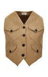 Versace Single-breasted Dry-hand Wool Vest In Brown
