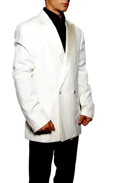 Pre-owned Versace Single Breasted Skinny Fit Tuxedo Jacket Sz 50 Cream 100% Lana Wool In White