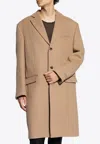 Versace Single-breasted Wool Blend Coat In Beige