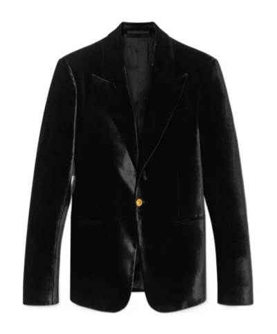 Versace Single-buttoned Velvet Blazer In Black