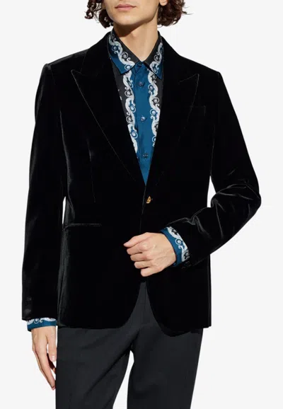 Versace Single-breasted Velvet Blazer In Black