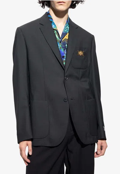Versace Single-breasted Wool Blazer In Black