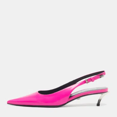 Pre-owned Versace Size 35 Pink Leather Slingback Pumps