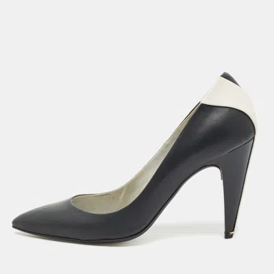 Pre-owned Versace Size 36 Black/white Leather Pointed Toe Pumps