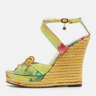 Pre-owned Versace Size 37 Multicolor Satin Espadrille Sandals