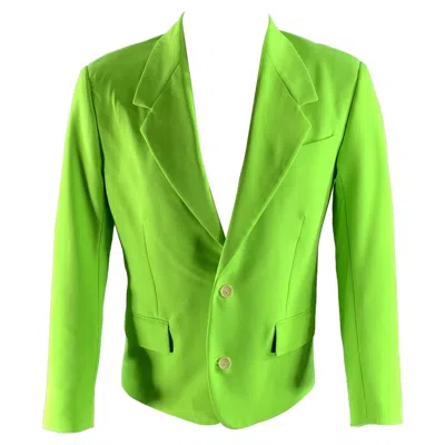 Pre-owned Versace Size 38 Green Neon Polyester Blend Notch Lapel Sport Coat
