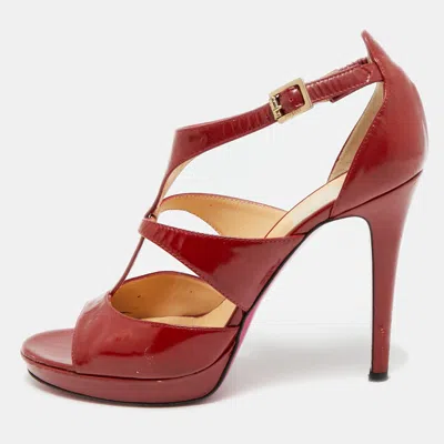 Pre-owned Versace Size 38 Red Patent Leather Ankle Strap Sandals