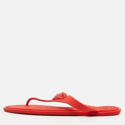 Pre-owned Versace Size 38.5 Red Rubber Medusa Thong Flat Slide Size 38.5
