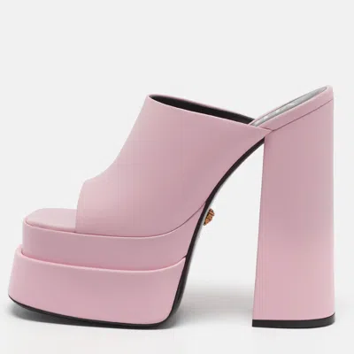 Pre-owned Versace Size 39 Pink Leather Double Platform Sandals