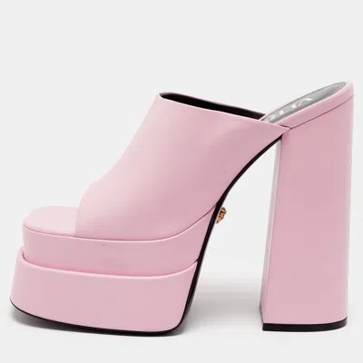 Pre-owned Versace Size 40 Pink Leather Double Platform Sandals