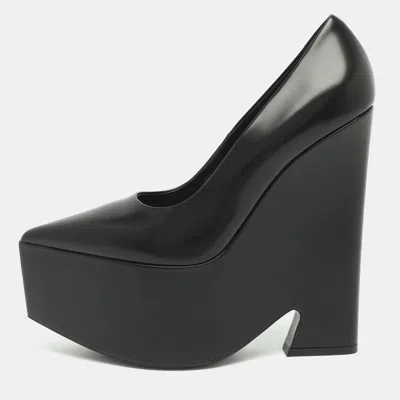 Pre-owned Versace Size 41 Black Leather Wedge Platform Pumps