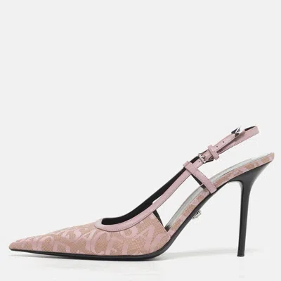 Pre-owned Versace Size 41 Purple Jacquard And Leather Slingback Pumps