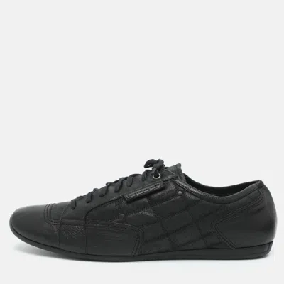 Pre-owned Versace Size 45 Black Leather And Suede Low Top Sneakers