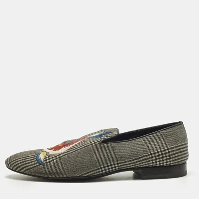 Pre-owned Versace Size 45 Grey/black Fabric Fish Detail Loafers In Gray