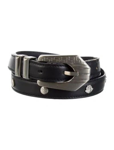 Pre-owned Versace Skinny Leather Belt In Black