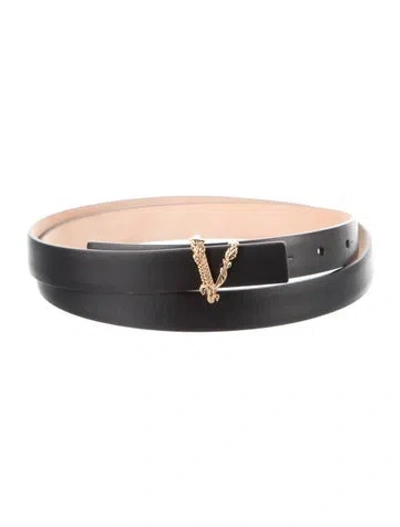 Pre-owned Versace Skinny Leather Belt In Black