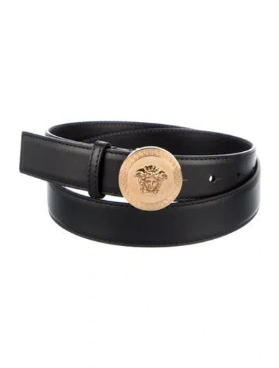 Pre-owned Versace Skinny Leather Belt In Black
