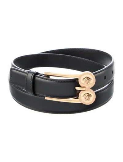 Pre-owned Versace Skinny Leather Belt In Black