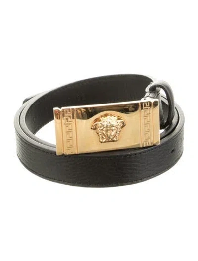 Pre-owned Versace Skinny Leather Belt In Black