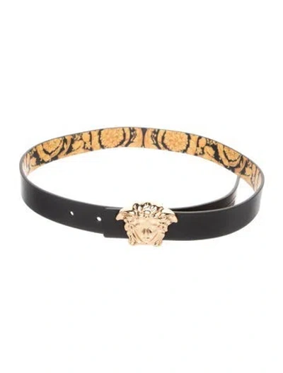 Pre-owned Versace Skinny Leather Belt In Black