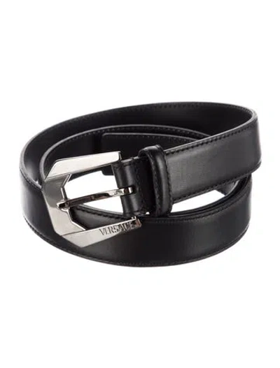 Pre-owned Versace Skinny Leather Belt In Black