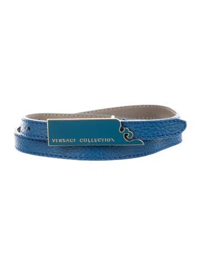 Pre-owned Versace Skinny Leather Belt In Blue